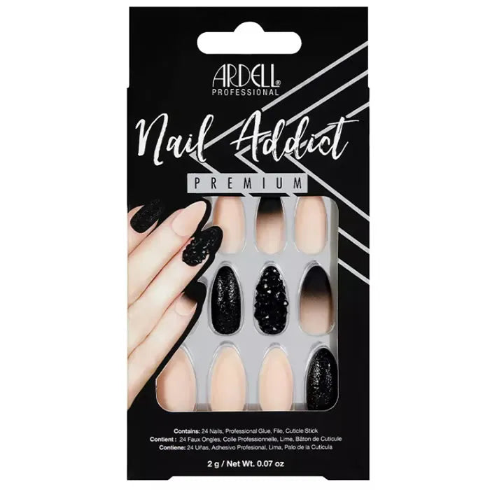 Ardell Unghie Finte Adesive Strass Nero e Rosa Sfumato