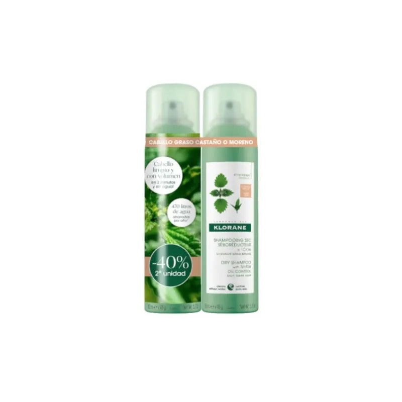 Klorane Shampoo Secco Purificante All'Ortica Per Capelli Castani 2x150 ml