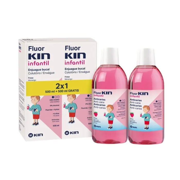 Kin Fluorkin Collutorio Per Bambini Alla Fragola 2x500ml